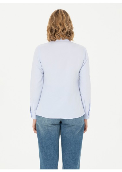 Slim Fit Gömlek Yaka Düz Indigo Kadın Gömlek WOX023K indirimleri