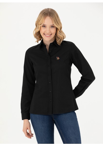 Slim Fit Gömlek Yaka Düz Siyah Kadın Gömlek WOXCOLOR023K modelleri