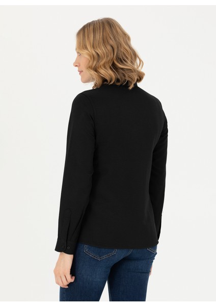 Slim Fit Gömlek Yaka Düz Siyah Kadın Gömlek WOXCOLOR023K indirimleri