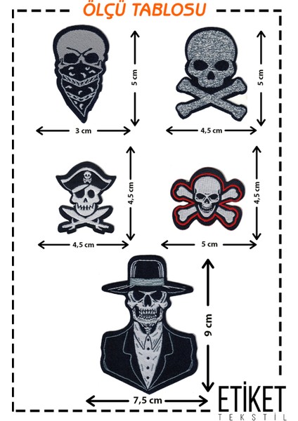 Ütü ile Yapışan Dokuma Arma Seti Patch Kurukafa, Korsan, Skull Modeli fiyatları