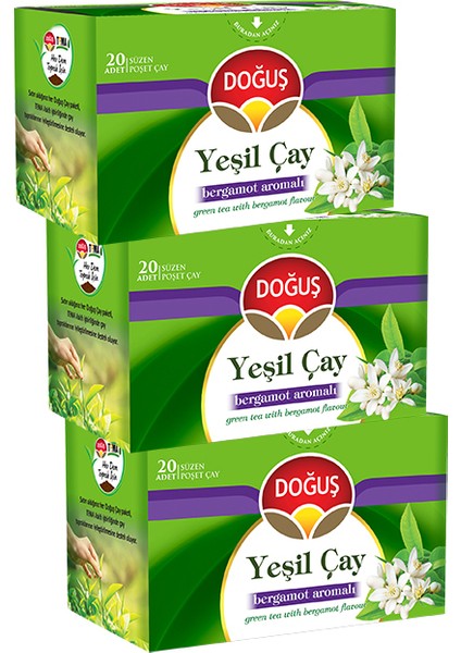 Yeşil Çay Bergamot Aromalı 20 Süzen Poşet (30 Gr), 3 Adet