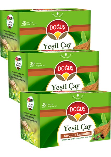 Yeşil Çay Tarçınlı Karanfilli 20 Süzen Poşet (30 Gr), 3 Adet