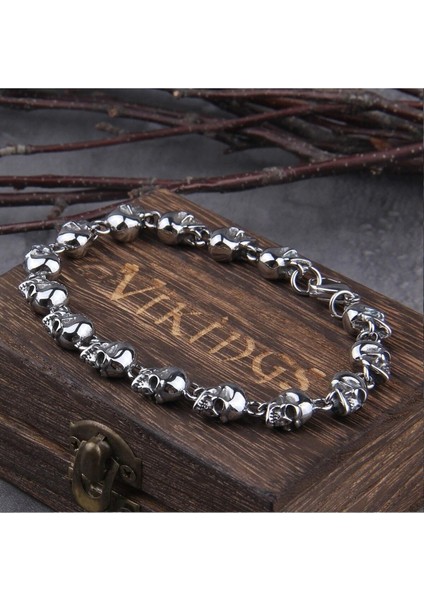 Vintage Skull Gotik Motorcu Kurukafalı 316L Erkek Çelik Bileklik