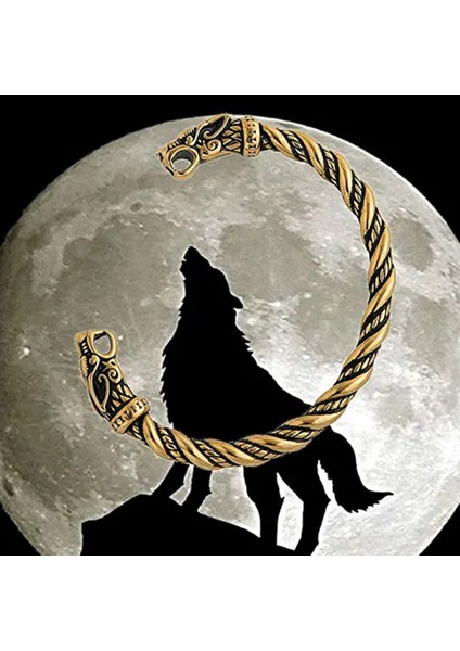 Iskandinav Fenrir & Kurt Kafalı Açık Ayarlanabilir Paslanmaz & Kararmaz 316L Çelik Bileklik