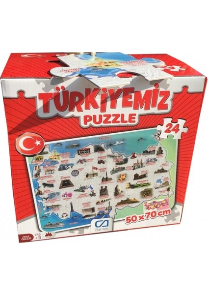 Ca Oyuncak Puzzle 24 Parça Okul Öncesi Türkiye Öğreniyorum Seti 50X70 cm - Mavi Su Dünyası