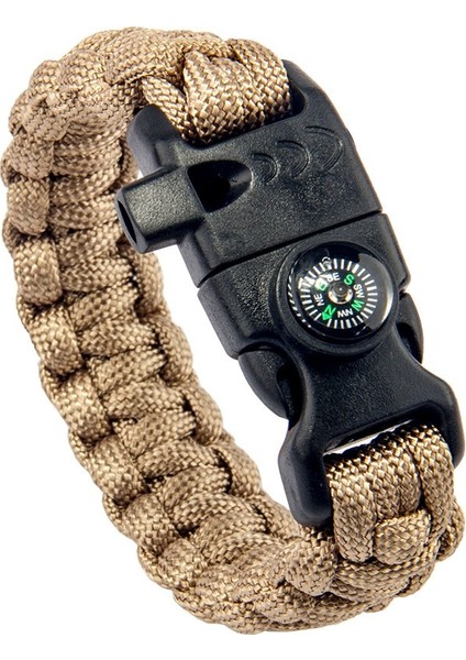 Paracord Bileklik-Pusula-Ateş Başlatıcı-Düdük-Çöl Rengi