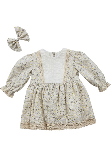Lara Papatya Baskılı Bandanalı Bebek Ve Çocuk Elbise