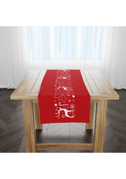 Geyikli ve Yapraklı / Kırmızı Yılbaşı Temalı Runner Örtü modelleri