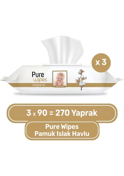 Pure Baby Organik Pamuklu Islak Havlu 3×90 (270 Yaprak)