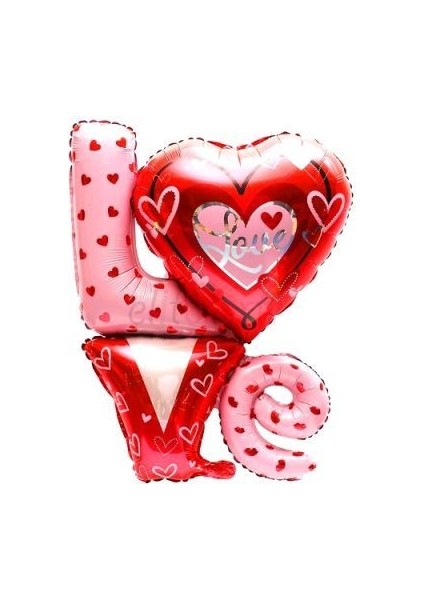 Kalpli Love Yazılı Folyo Balon Sevgililer Günü Balonu
