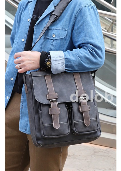 Erkek Crossbody Sırt Çantası Retro Erkek Çantası Rahat Omuz Crossbody Çanta Pu Deri Büyük Çanta Çanta (Yurt Dışından)