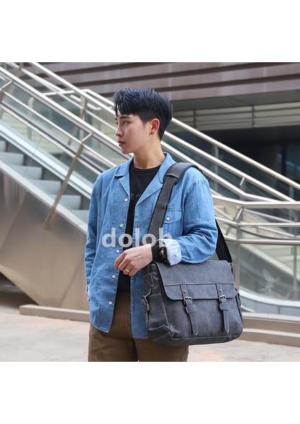 2023 Yeni Avrupa ve Amerikan Trendy Retro Erkek Omuz Çantası Rahat Pu Deri Basit Resmi Belge Erkek Crossbody Çanta (Yurt Dışından)