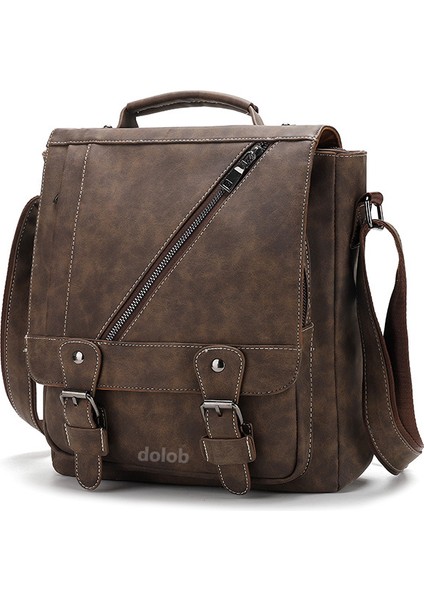 Yeni Retro Erkek Çantası Dikey Pu Deri Erkek Banliyö Omuz Çantası Büyük Kapasiteli Crossbody Çanta Erkek Çanta (Yurt Dışından)