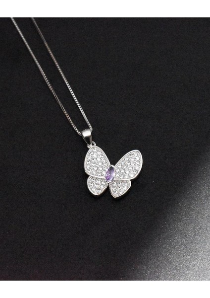 Ametist Taş Işıltılı Kelebek Diamond Butterfly Kadın Gümüş Kolye modelleri
