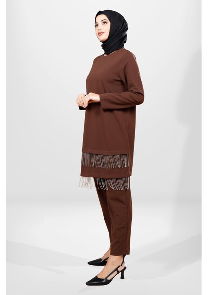 4063 Kahve Tesettür Alt Üst Takım modelleri