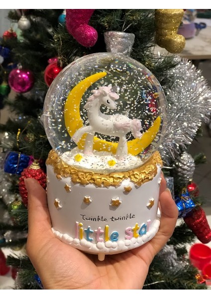 Unicorn Temalı Otomatik Kar Püskürtmeli Müzikli ve Işıklı 15 cm Büyük Boy Kar Küresi