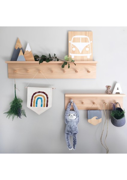 Ahşap Ikili Duvar Raf Seti 70 cm ve 50 cm