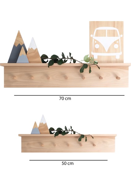 Ahşap Ikili Duvar Raf Seti 70 cm ve 50 cm