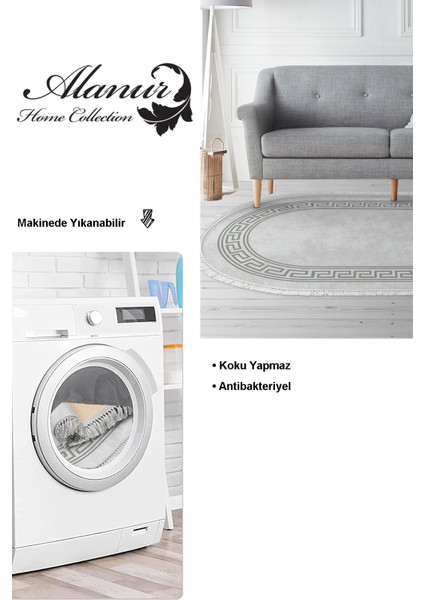 Dijital Salon Halısı Yıldız Deri Kaymaz Taban Saçaklı Oval Modern Cassietta Gri modelleri