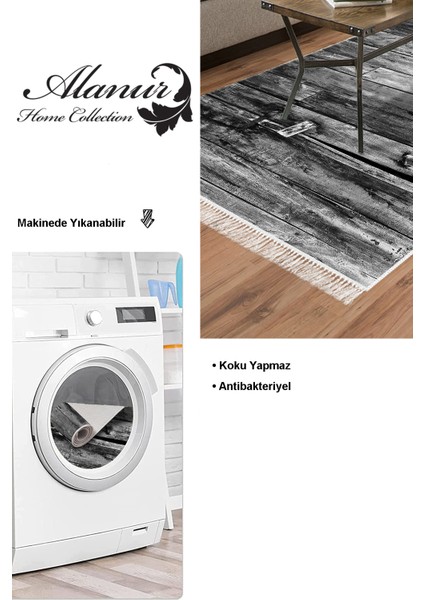 Dijital Salon Halısı Trend Keçe Kaymaz Taban Saçaklı Modern Alannah Gri modelleri