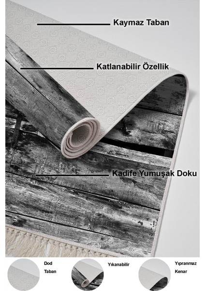 Dijital Salon Halısı Trend Keçe Kaymaz Taban Saçaklı Modern Alannah Gri indirimleri