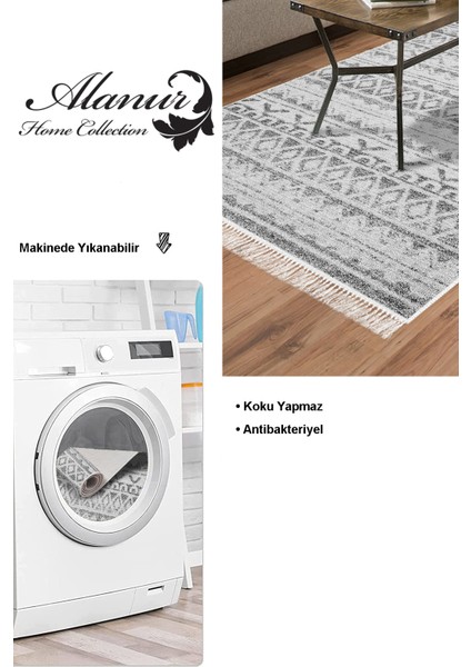 Dijital Salon Halısı Trend Keçe Kaymaz Taban Saçaklı Iskandinav Mali Gri modelleri
