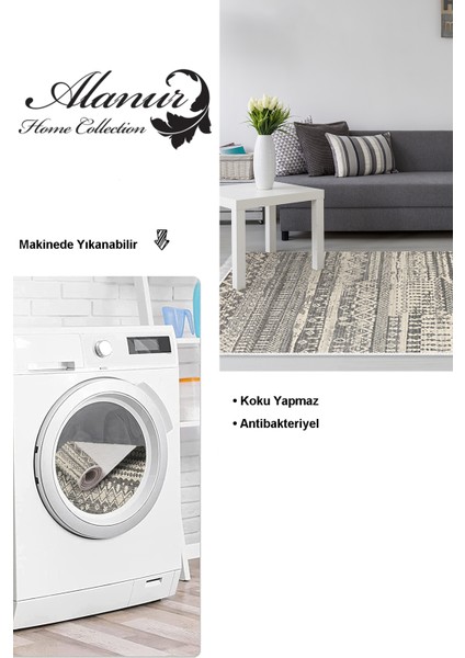 Dijital Salon Halısı Trend Keçe Kaymaz Taban Saçaklı Iskandinav Earnestine Gri Bej modelleri