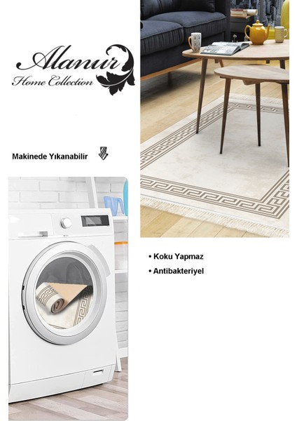 Dijital Salon Halısı Yıldız Deri Kaymaz Taban Saçaklı Modern Cassietta Krem modelleri