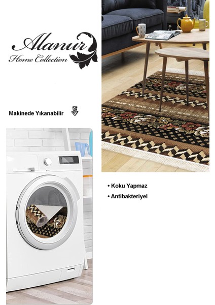 Dijital Salon Halısı Trend Keçe Kaymaz Taban Saçaklı Modern Becca Kahve modelleri