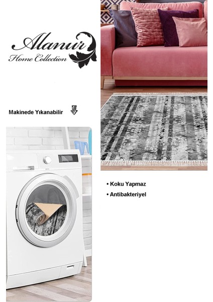 Dijital Salon Halısı Yıldız Deri Kaymaz Taban Saçaklı Modern Rita Gri modelleri