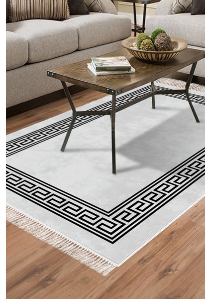 Dijital Salon Halısı Trend Keçe Kaymaz Taban Saçaklı Modern Cassietta Antrasit