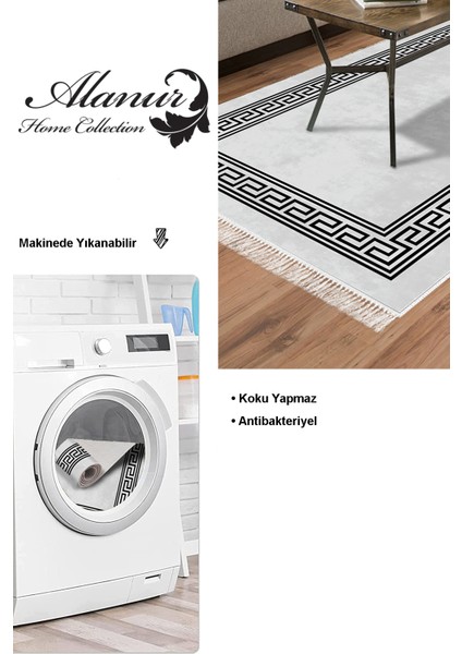 Dijital Salon Halısı Trend Keçe Kaymaz Taban Saçaklı Modern Cassietta Antrasit modelleri