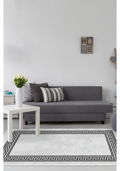 Dijital Salon Halısı Yıldız Deri Kaymaz Taban Saçaklı Modern Cassietta Antrasit
