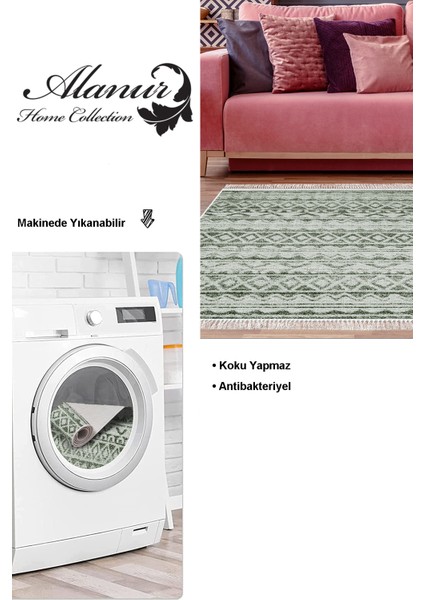 Dijital Salon Halısı Trend Keçe Kaymaz Taban Saçaklı Iskandinav Mali Yeşil modelleri