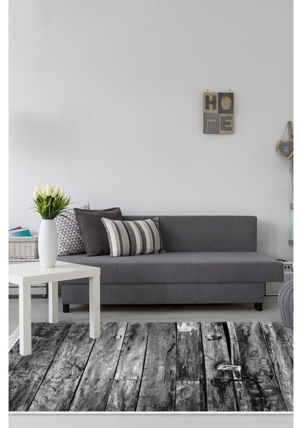 Dijital Salon Halısı Yıldız Deri Kaymaz Taban Saçaklı Modern Alannah Gri