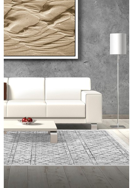 Dijital Salon Halısı Trend Keçe Kaymaz Taban Saçaklı Iskandinav Nydia Gri