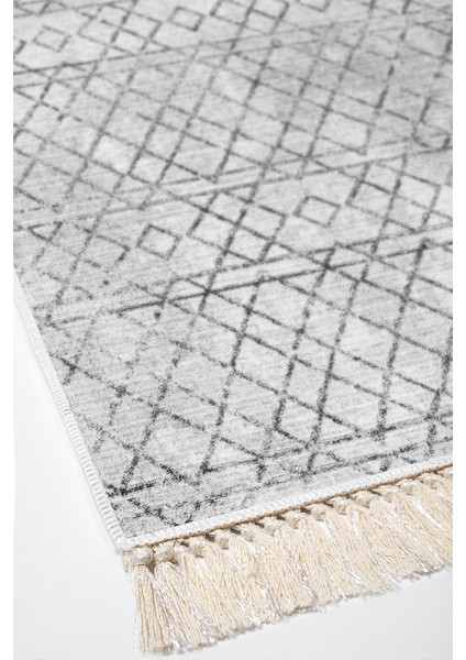 Dijital Salon Halısı Trend Keçe Kaymaz Taban Saçaklı Iskandinav Nydia Gri fırsatları