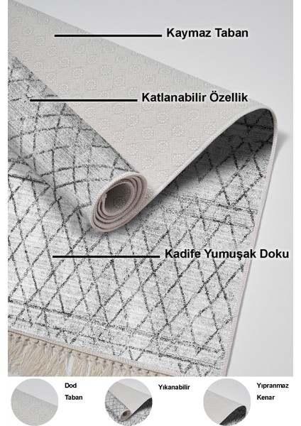 Dijital Salon Halısı Trend Keçe Kaymaz Taban Saçaklı Iskandinav Nydia Gri indirimleri