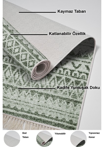 Dijital Salon Halısı Trend Keçe Kaymaz Taban Saçaklı Iskandinav Mali Yeşil indirimleri