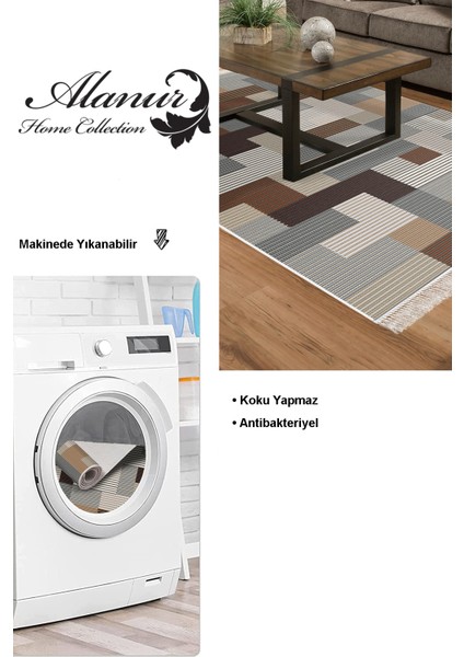 Dijital Salon Halısı Trend Keçe Kaymaz Taban Saçaklı Modern Andrina Kahve modelleri