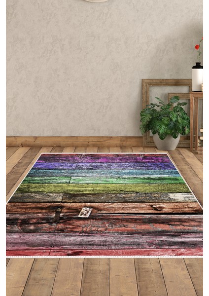 Dijital Salon Halısı Star Pamuk Kaymaz Taban Modern Alannah Renkli