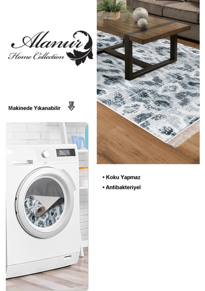 Dijital Salon Halısı Trend Keçe Kaymaz Taban Saçaklı Iskandinav Annika Mavi modelleri