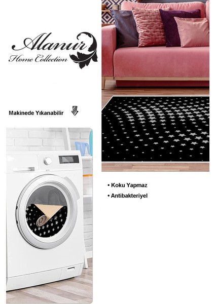 Dijital Salon Halısı Yıldız Deri Kaymaz Taban Modern Willow Gri