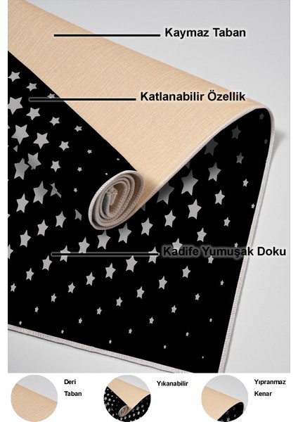Dijital Salon Halısı Yıldız Deri Kaymaz Taban Modern Willow Gri