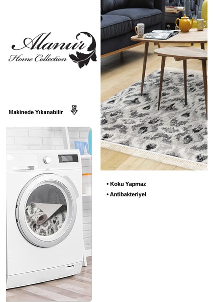 Dijital Salon Halısı Trend Keçe Kaymaz Taban Saçaklı Iskandinav Annika Gri modelleri