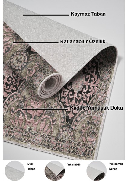 Dijital Salon Halısı Trend Keçe Kaymaz Taban Modern Osana Pudra