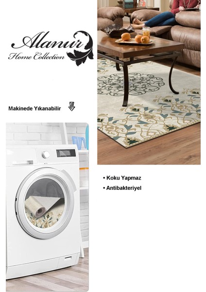 Dijital Salon Halısı Trend Keçe Kaymaz Taban Modern Demetria Bej