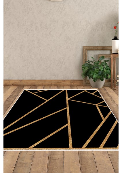 Dijital Salon Halısı Yıldız Deri Kaymaz Taban Modern Maud Gold