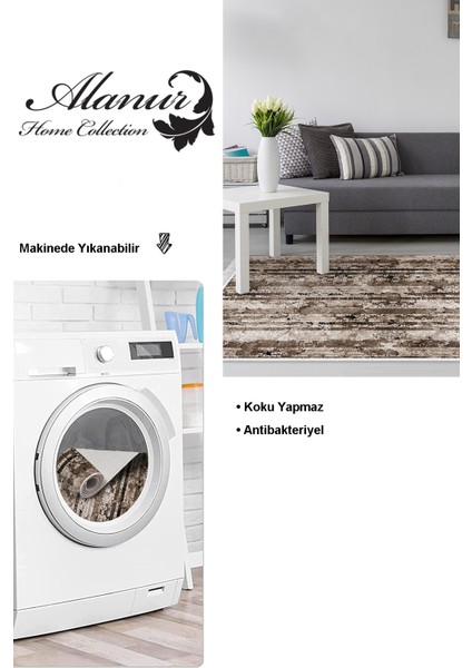 Dijital Salon Halısı Trend Keçe Kaymaz Taban Saçaklı Modern Rita Kahve modelleri