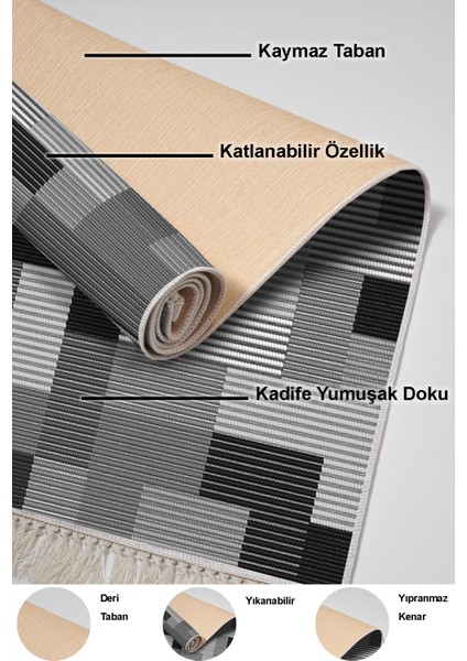 Dijital Salon Halısı Yıldız Deri Kaymaz Taban Saçaklı Modern Andrina Gri indirimleri